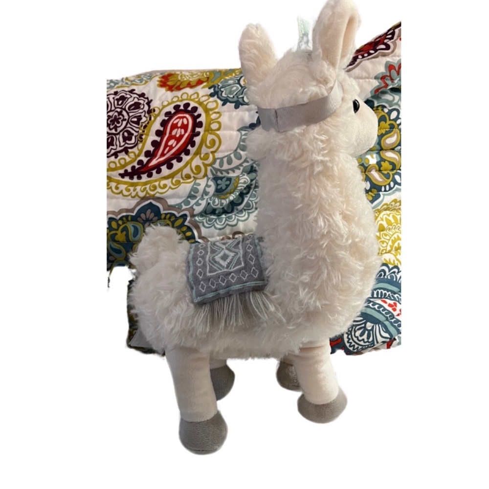 Anthropologie Plush LLAMA Stuffed Animal White Aztec Teal - Picture 2 of 4